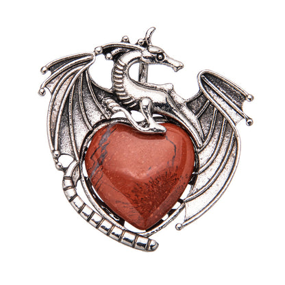 Vintage flying dragon pterosaur heart shaped crystal pendant