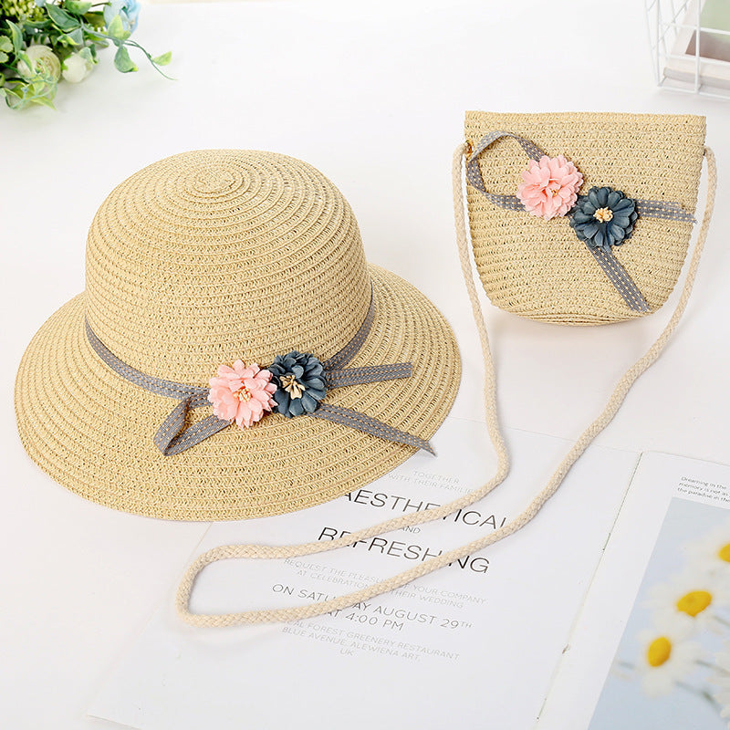 New Kids Sun Hat Straw Bag Set Cute Girls' Fisherman Bag Summer Beach