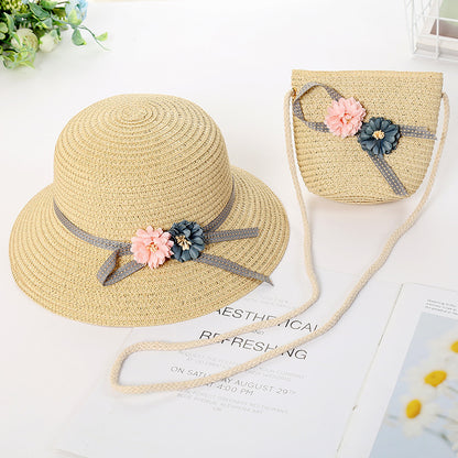 New Kids Sun Hat Straw Bag Set Cute Girls' Fisherman Bag Summer Beach