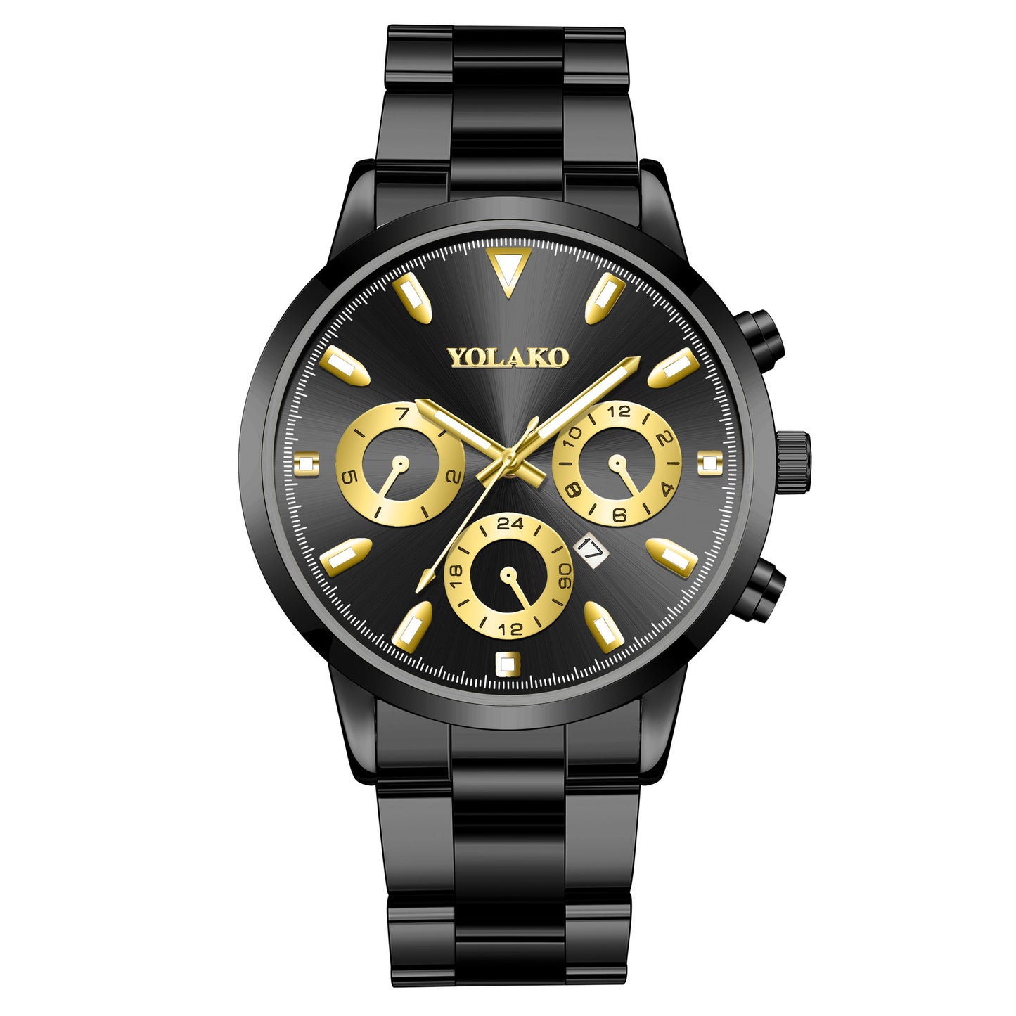 Faux Three-Eye Mens Watch Stud Calendar