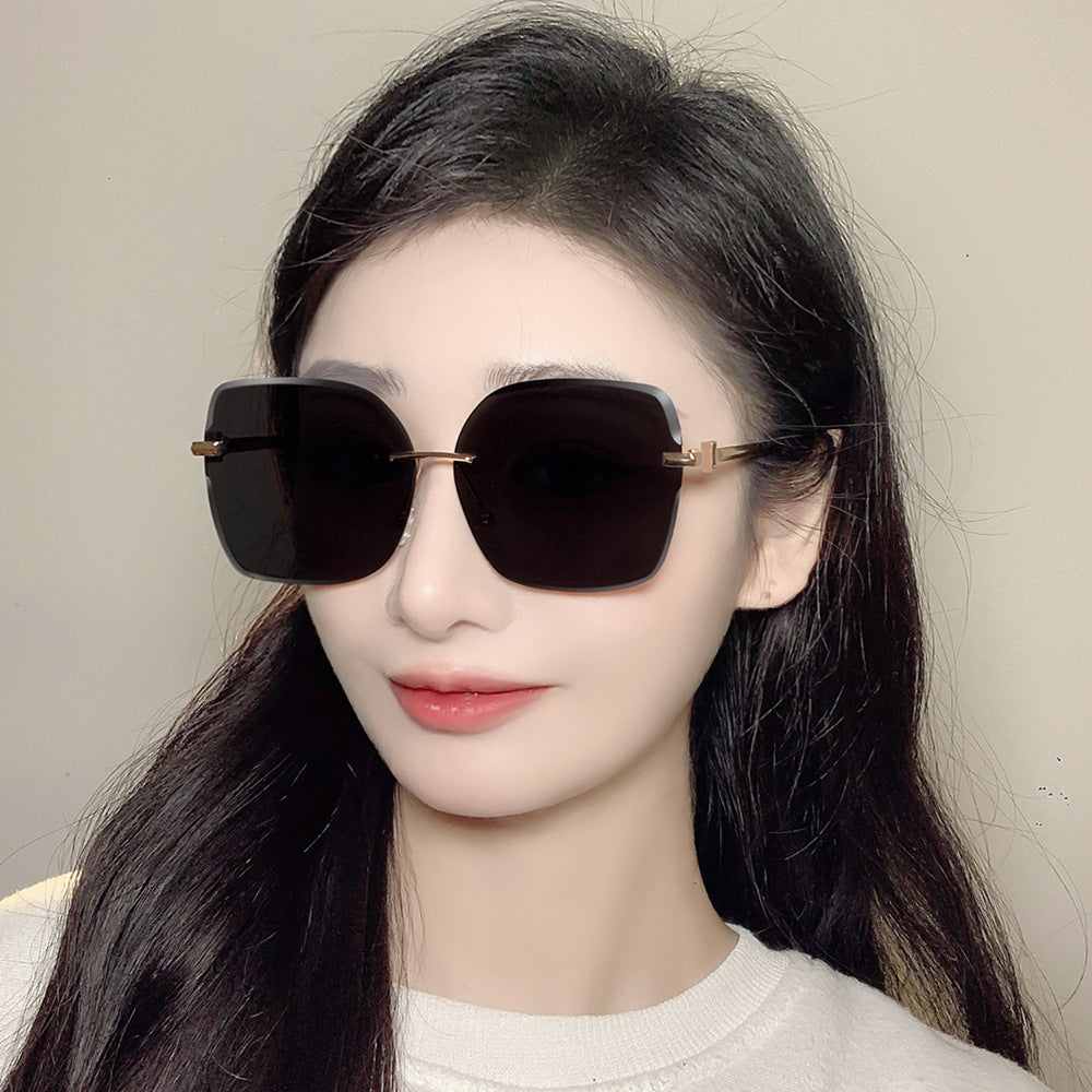 Rimless Cut-edge Metal Gradient Large-frame Sunglasses Women Korean Style