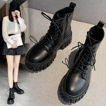 Thick-soled lace-up Martin boots for women