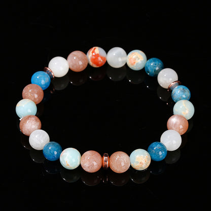 Natural moonstone apatite snakeskin stone mixed string round bead bracelet