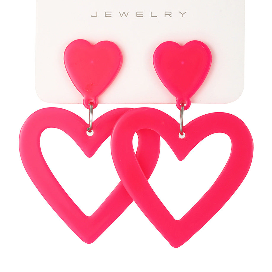 Rose red hollow heart earrings