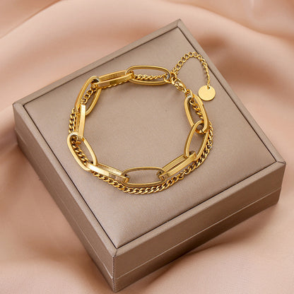 Thick chain double bracelet