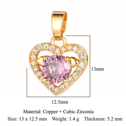 Heart-shaped wings square round zircon pendant.