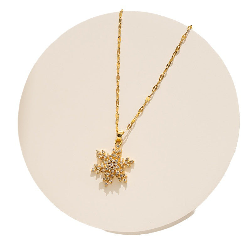 Trendy Rotatable Snowflake Necklace with Micro Zircon