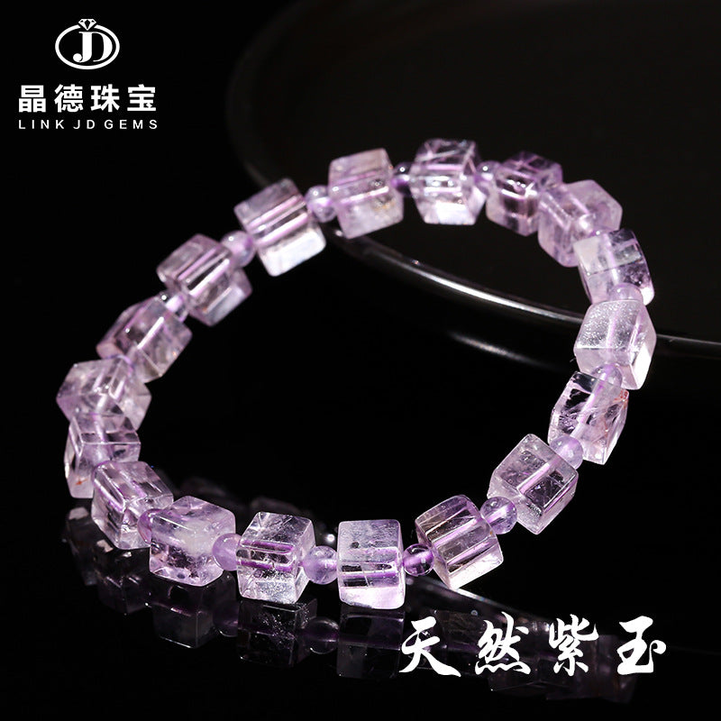 Natural purple jade rectangular sugar cube bracelet