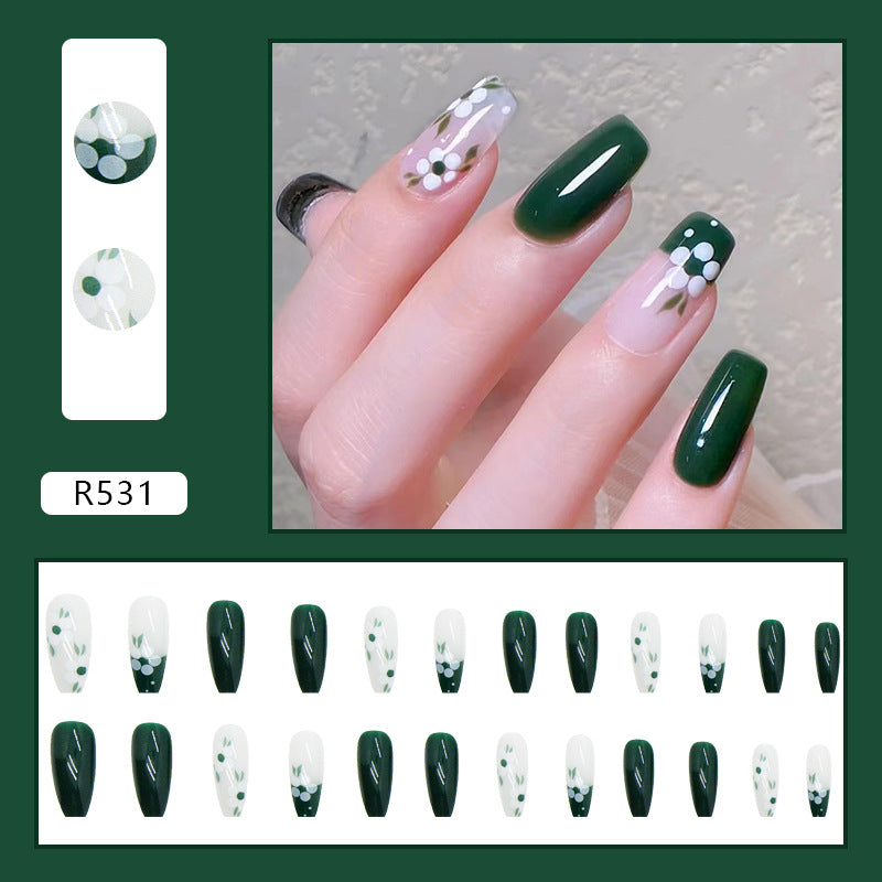 Long Ballet Fresh Green Tea Camellia Wearable Nails