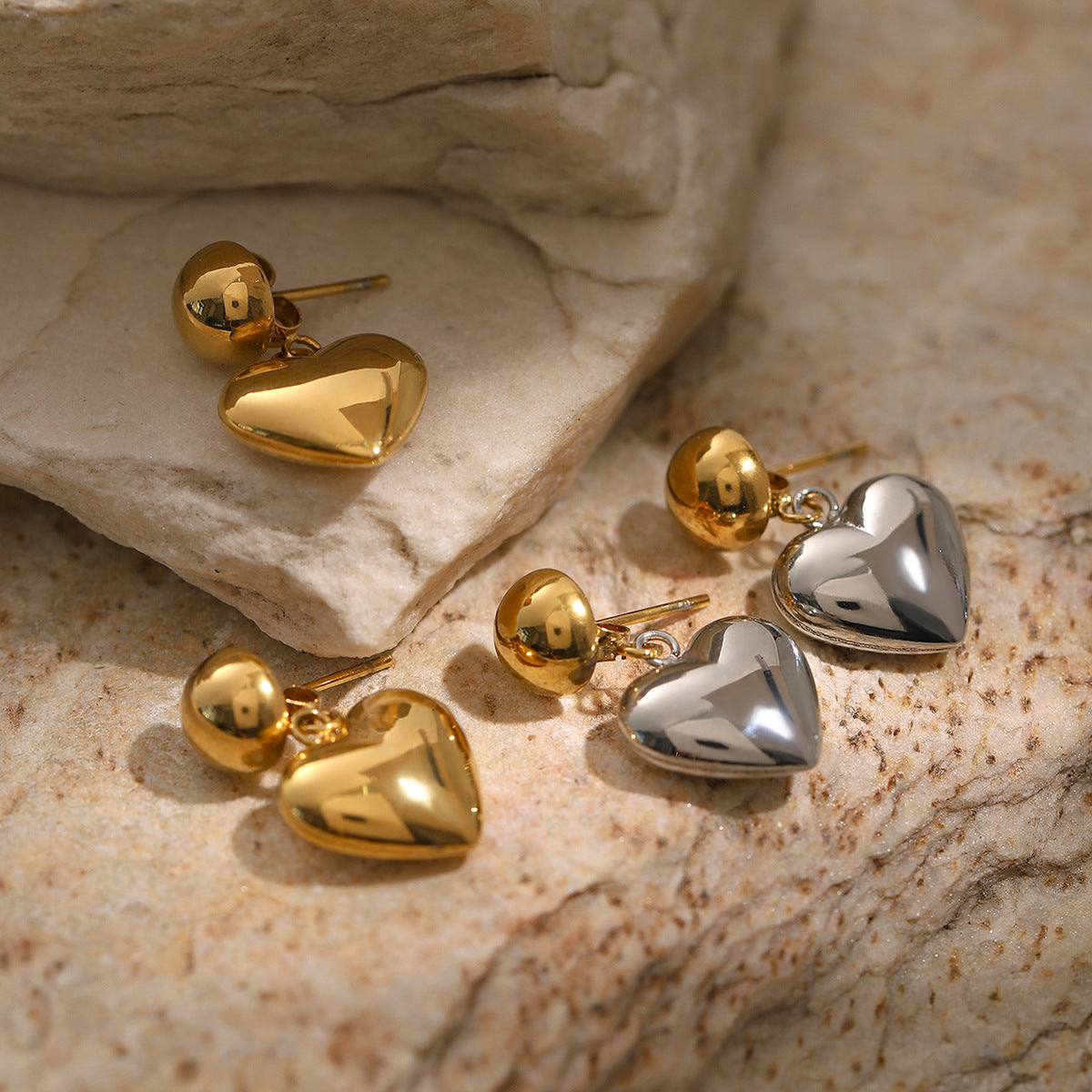 Gold and silver hemisphere heart earrings