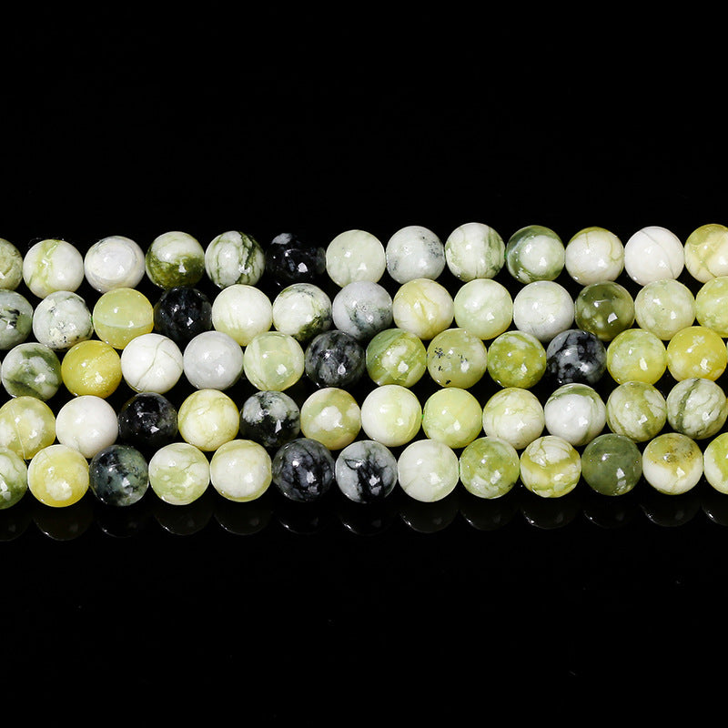 Natural stone round beads green milk cover jade loose beads