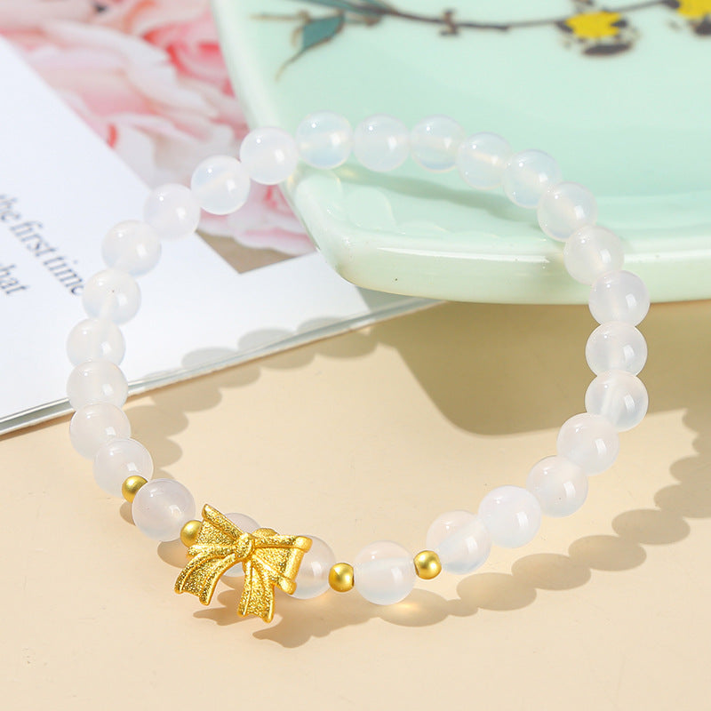 Natural white agate bow bracelet