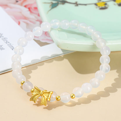 Natural white agate bow bracelet