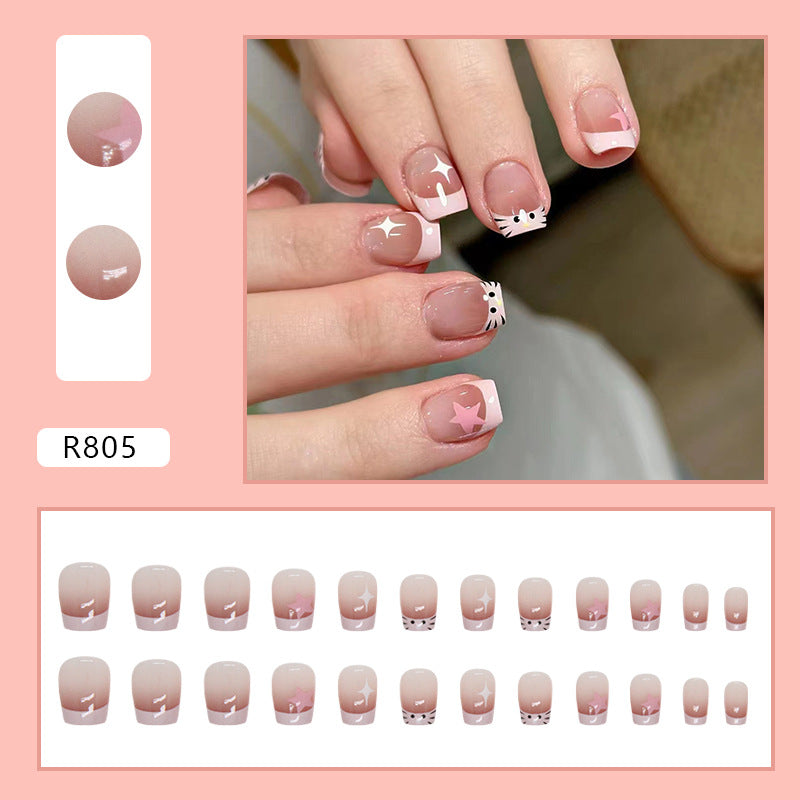 Pink French Gradient Cat Short Ballerina Nails