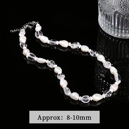 Natural White Crystal Conformal Bead Baroque Pearl Necklace