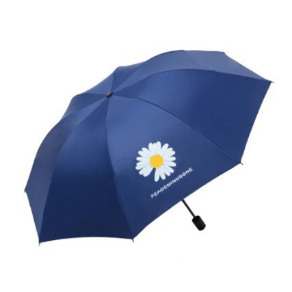 Black Coating Daisy Umbrella Tri-fold Sun Rain Umbrella