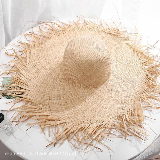 Woven Fringe Wide Brim Raffia Summer Sun Women's Beach