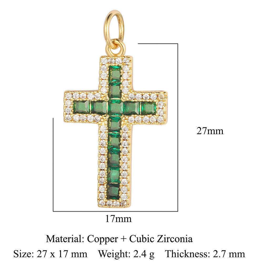 Cross jadeite copper zircon pendant.