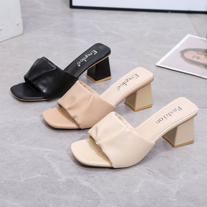 High-heeled block heel square-toe sandals