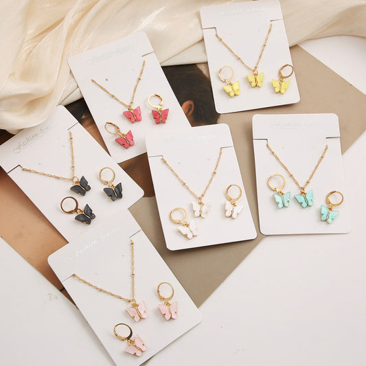 Colorful Acrylic Butterfly Necklace Earring Set