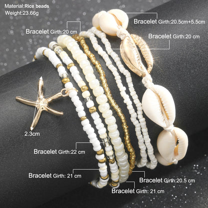 Rice Pearl Shell Starfish Multilayer Anklet