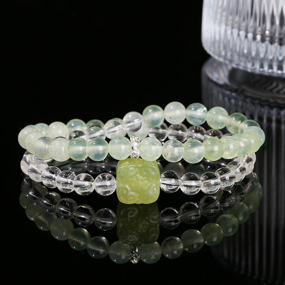 Pulsera de doble anillo con piedra de uva y cristal blanco natural 7A 