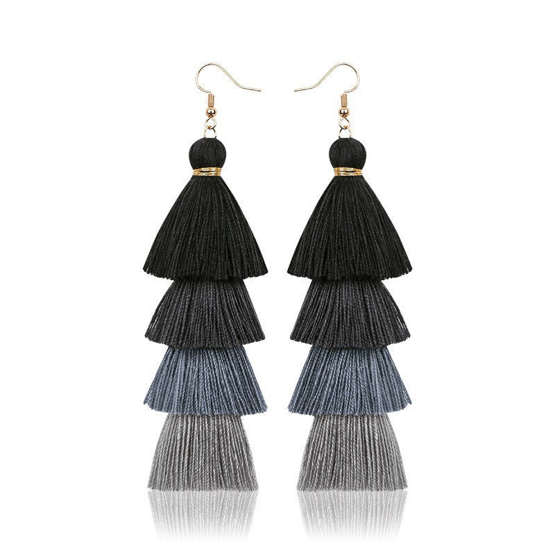 Stylish handmade long multi-layer fringed earrings