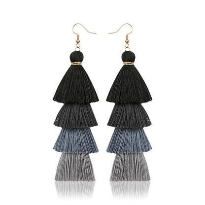 Stylish handmade long multi-layer fringed earrings