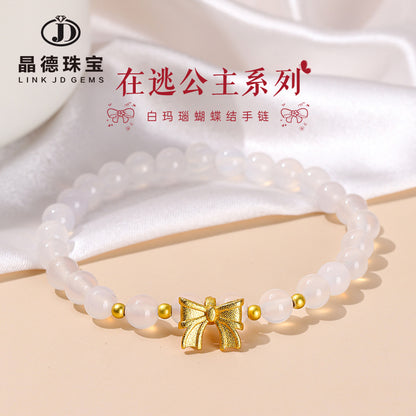 Natural white agate bow bracelet