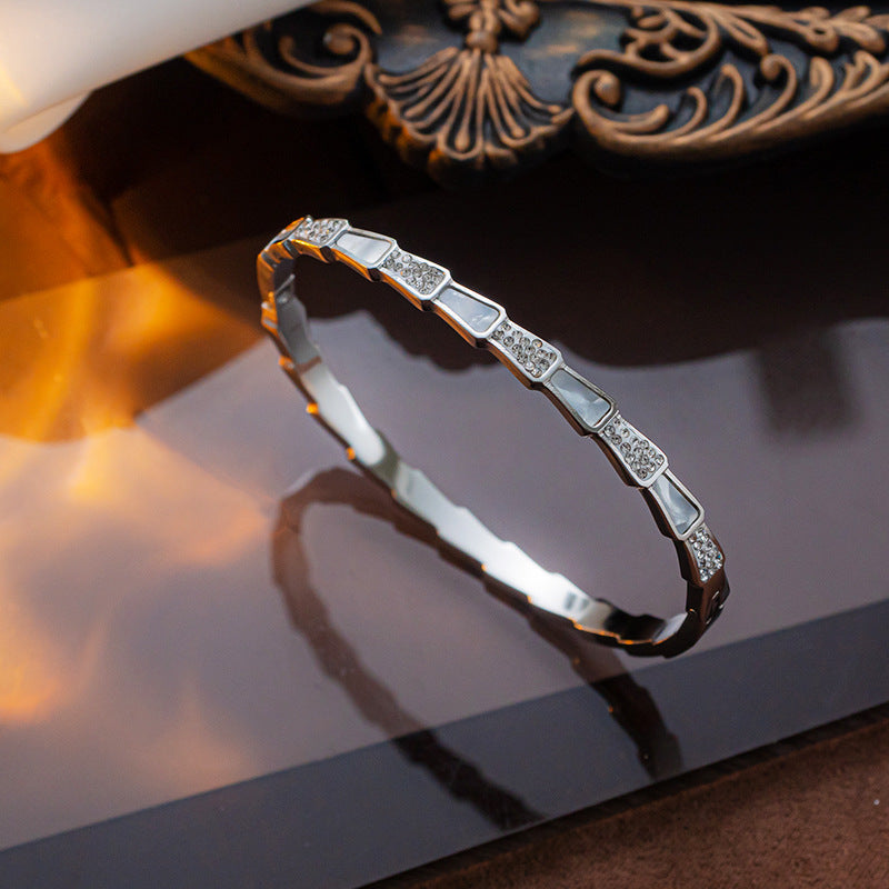 Korean Style Stainless Steel Mother of Pearl Bangle