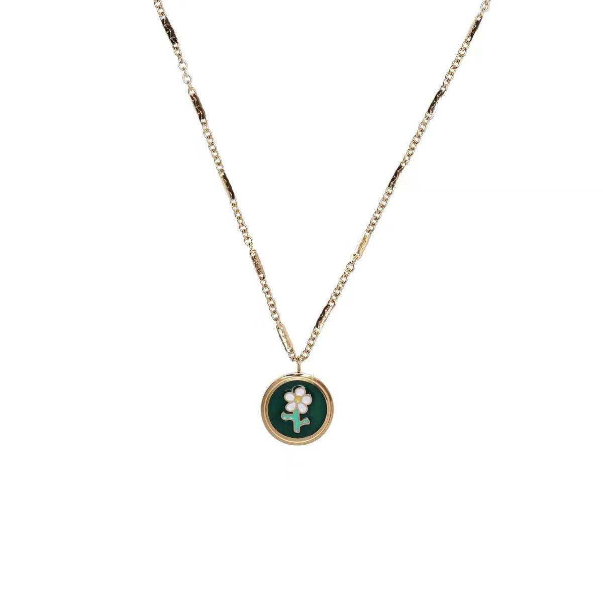 Flower black and green round necklace