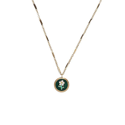 Flower black and green round necklace