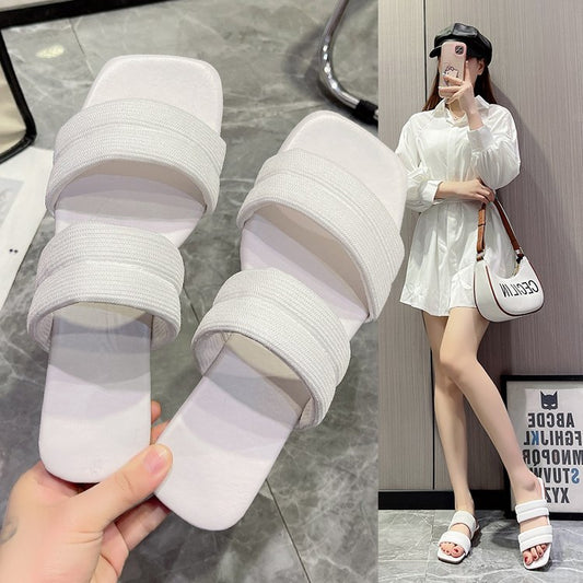 Internet celebrity flat bottom square head slippers