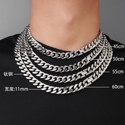 fashion Titanium Steel Hip Hop Cuban Chain Necklace Men 11mm