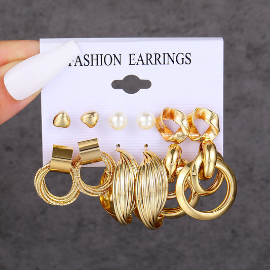 Heart Pearl Hoop Earrings Set 6 Pieces