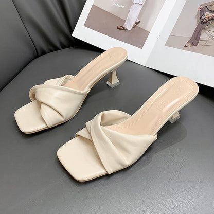 Cross-Heeled High-Heeled Slippers