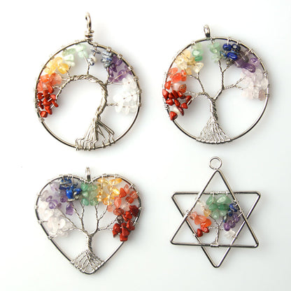 Love shape round six-pointed star tree of life gravel pendant