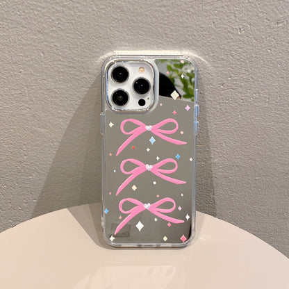 Acrylic Mirror Case iPhone15 Pro XR 12 Pink Bow Shockproof Cover