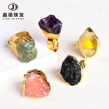 Natural crystal rough stone ring