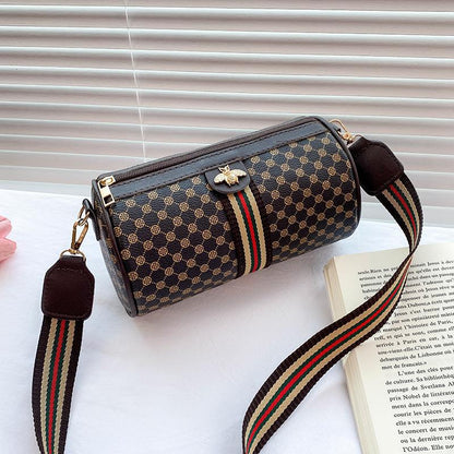 Printed Contrast Bee Ribbon Cylinder Shoulder Bag