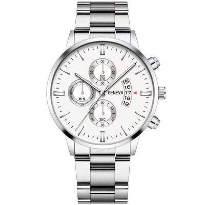 Wish new steel band men's three-eye calendar watch