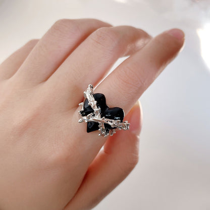 Black Wind Ring Imprisoned Heart Metal Open Ring