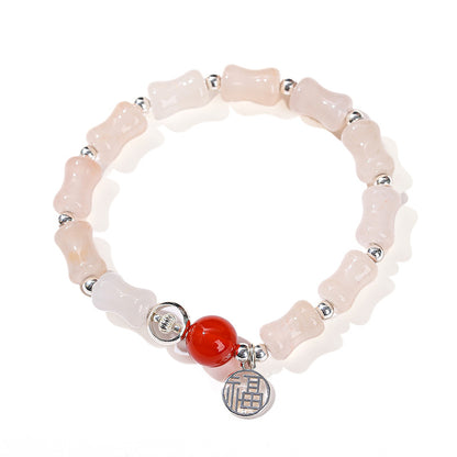 Natural powder crystal bamboo bead bracelet