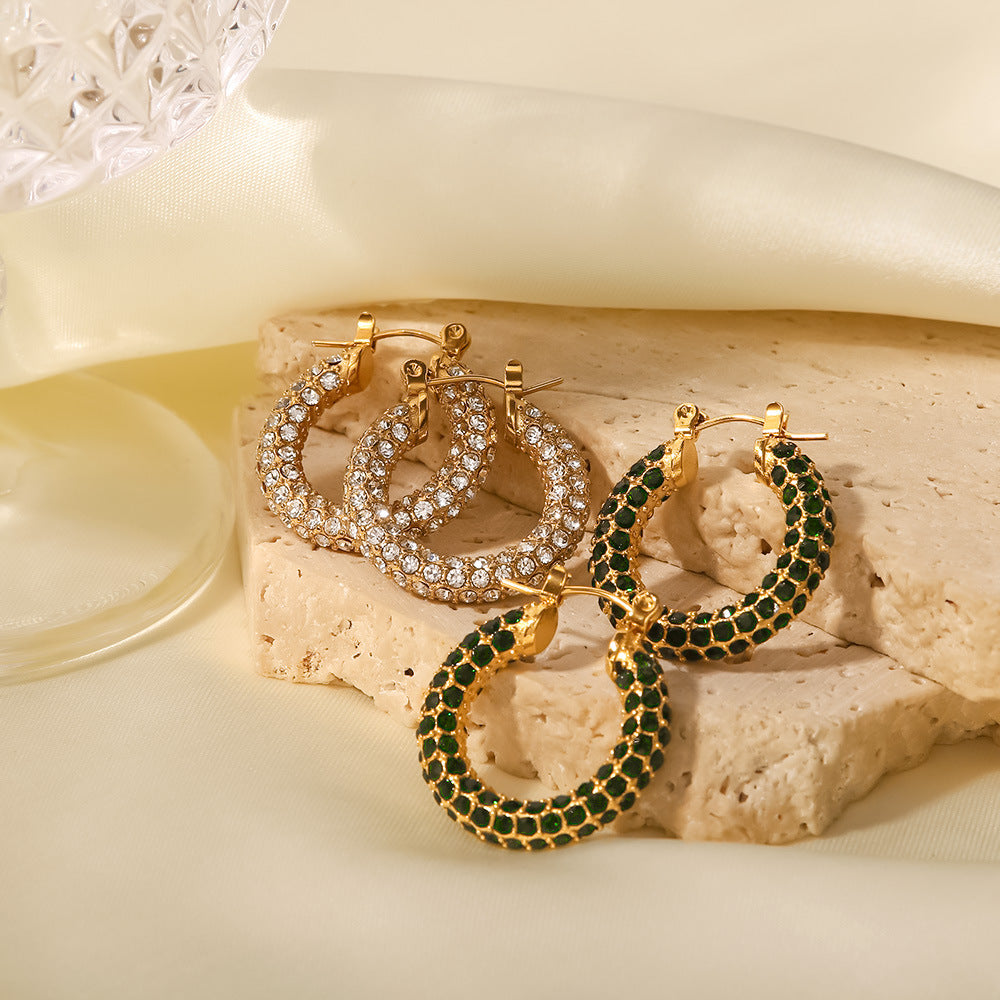 Pave White/Green Diamond Earrings