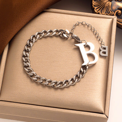 Minimalist Letter B Bracelet - Cuban Chain Design