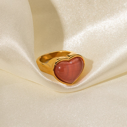 Heart Shaped Pink Cat's Eye Ring