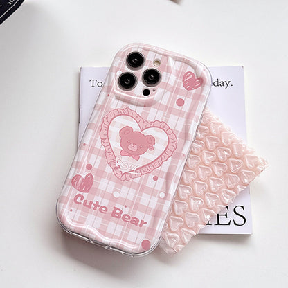 Apple 15 Pro 3D Wave Pink Bear Plaid iPhone 11/12 Precision Soft Case