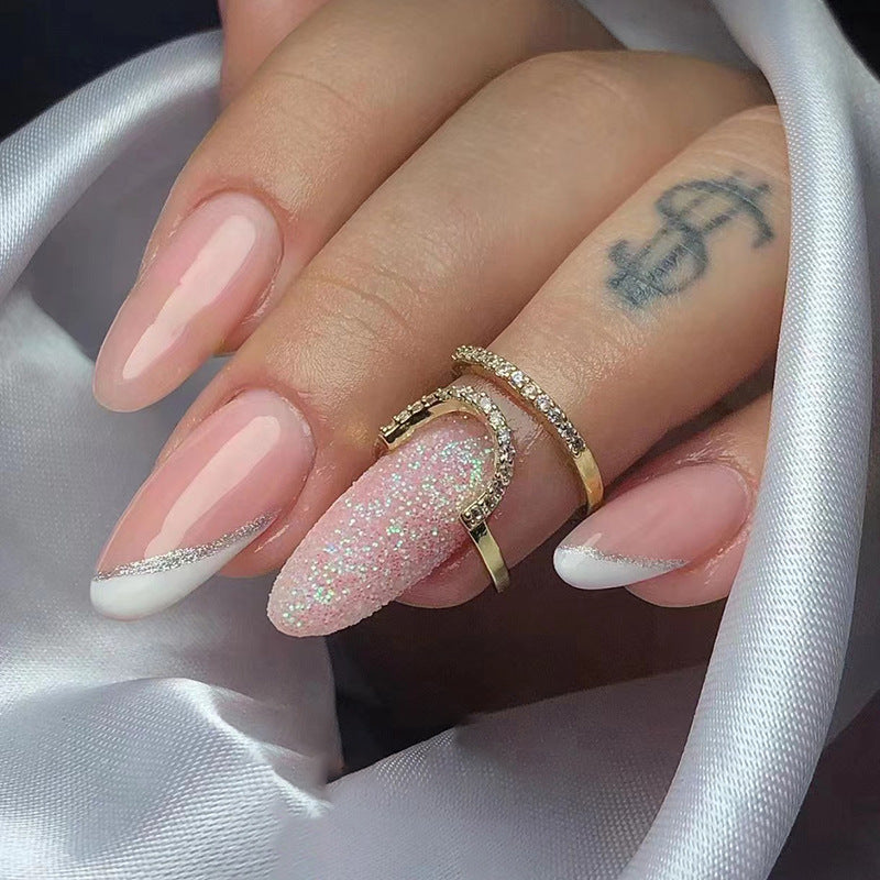 Oval Minimalist Diagonal French Fake Nails