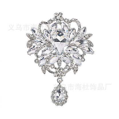 Alloy Crystal Glass Water Drop Brooch