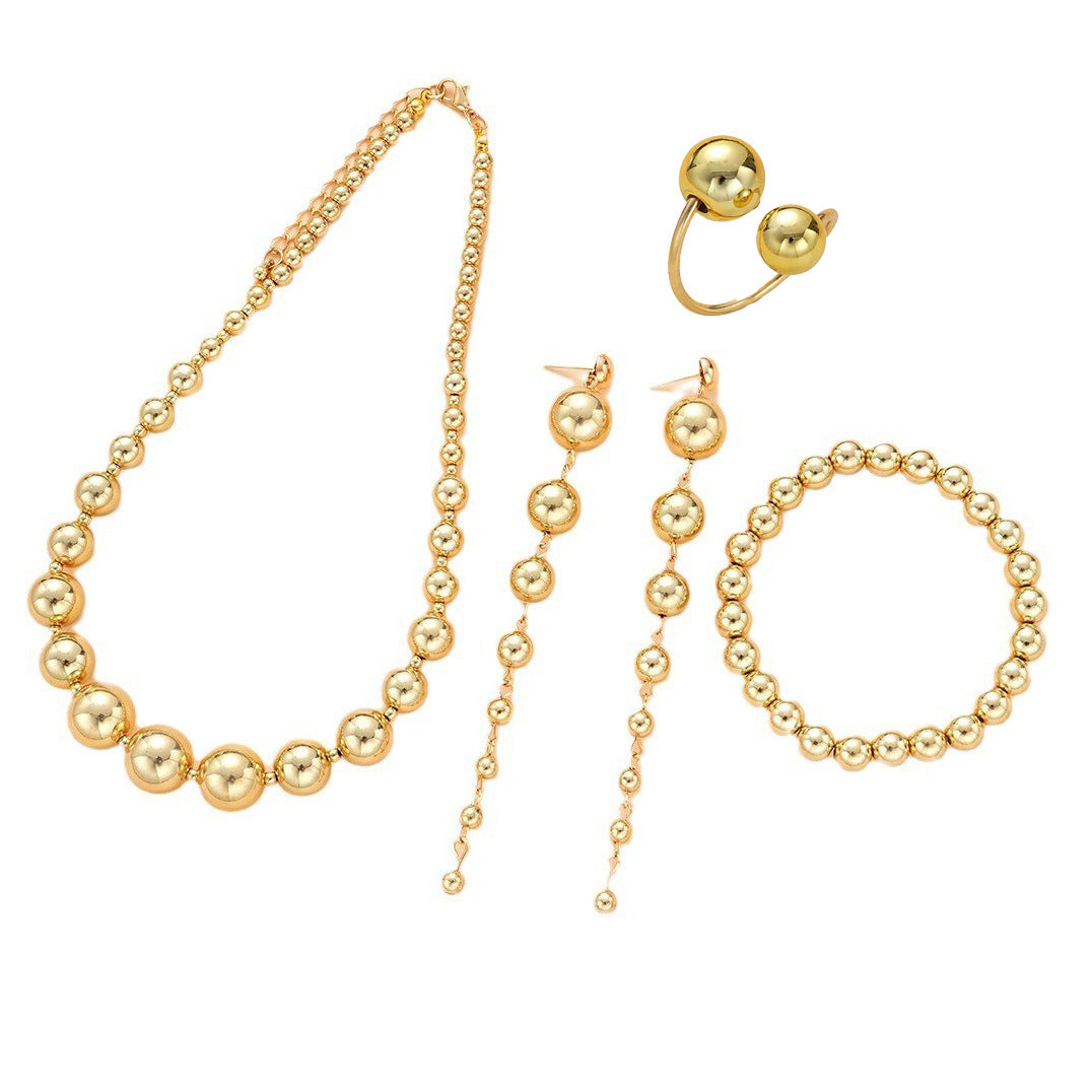 Gold Geometric Round Bead Necklace Set 4 Pieces